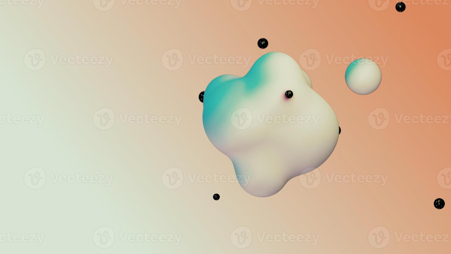 Liquid fluid dynamic abstract animated white metaball floating spheres blobs drops bubbles in transition deformation beige background with black little pearls 3d render for presentation business adds photo