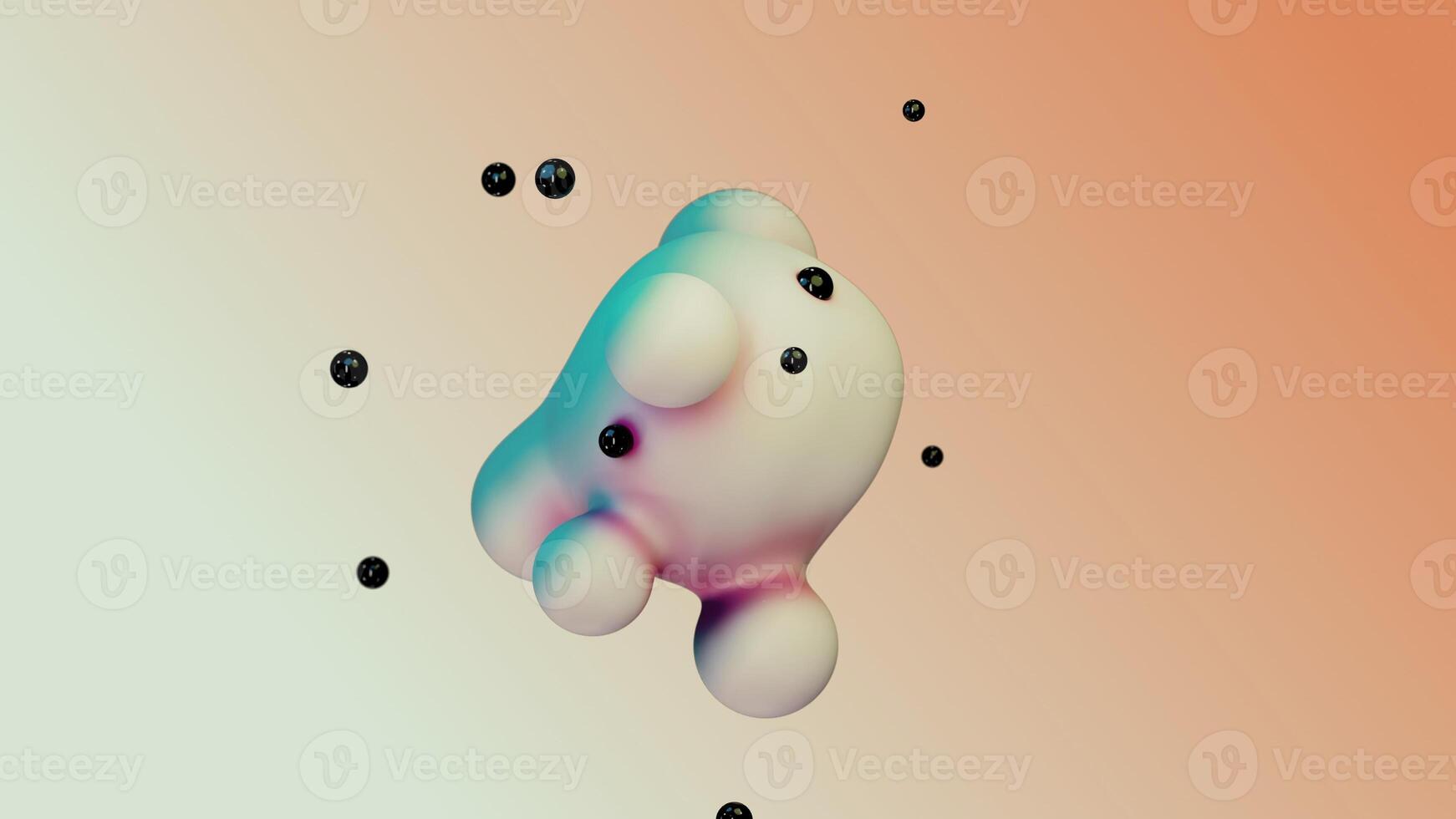 Liquid fluid dynamic abstract animated white metaball floating spheres blobs drops bubbles in transition deformation beige background with black little pearls 3d render for presentation business adds photo