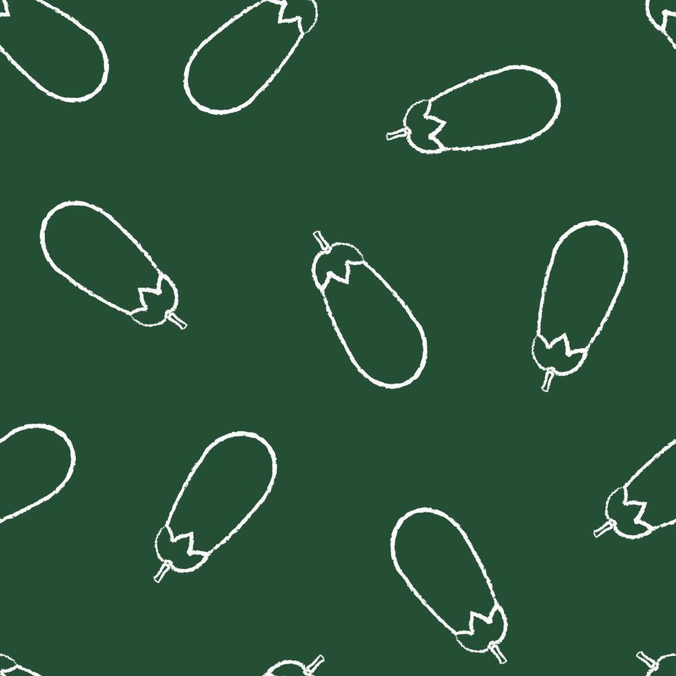Decorative chalked contour vegetable seamless pattern. Chalk silhouette trendy background ornament with eggpalnt vegetables on green chalkboard. Seamless illustration for fabric print pattern vector