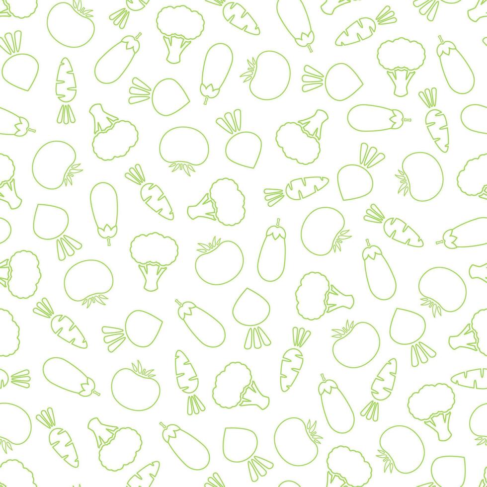 Outline seamless vegetable background flat illustration. Fresh food background in green and white colors with line silhouette vegetable seamless element for healthy diet decor or wallpaper vector