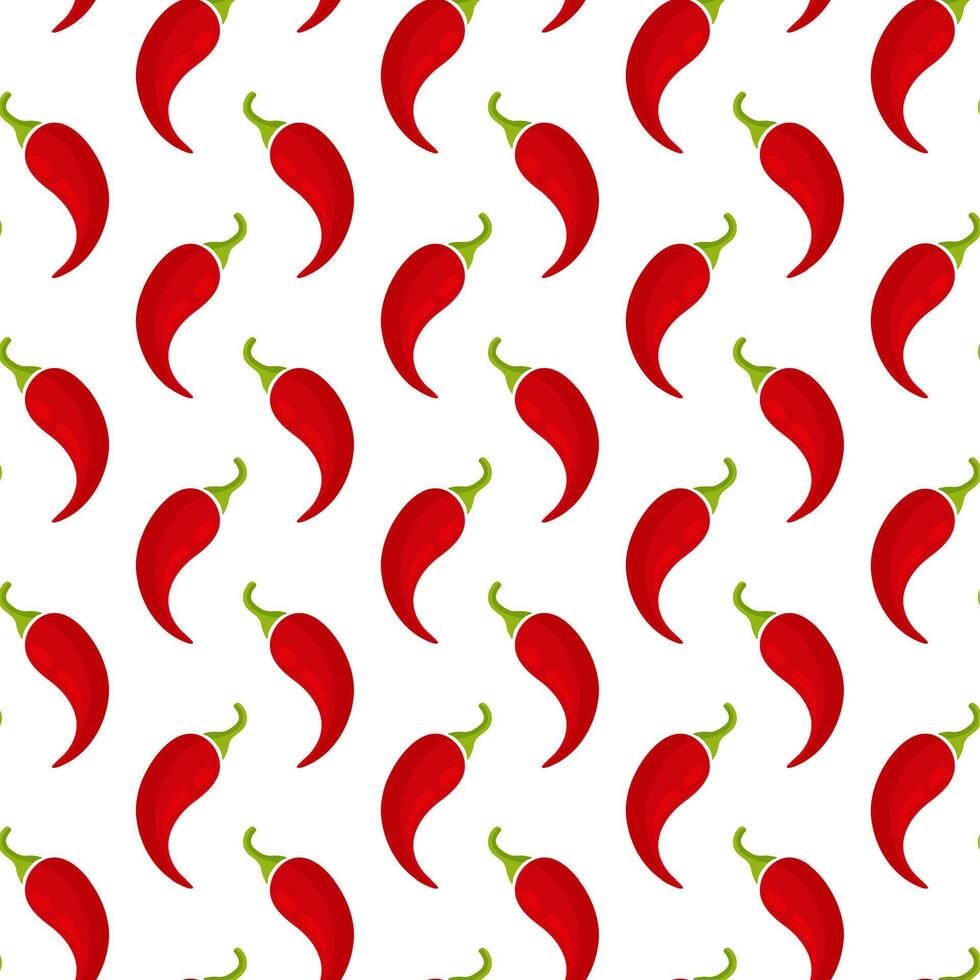 Organic vegetable seamless pattern. Trendy food design background in modern red colors with chili or cayenne pepper vegetables. Cute illustration for wrapping paper or season celebration card. vector