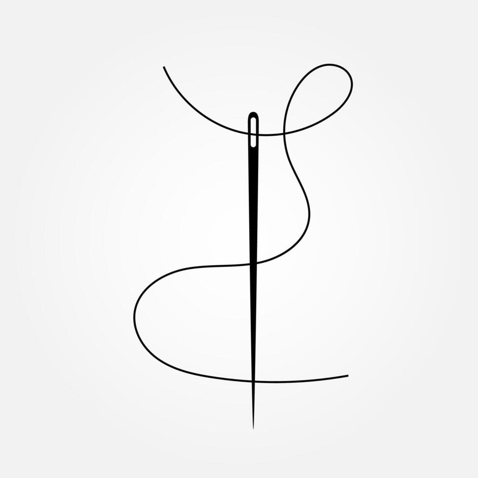 Needle and thread icon. Dark gray sewing needle silhouette with wavy thread isolated on white background for fashion design or tailor logo vector