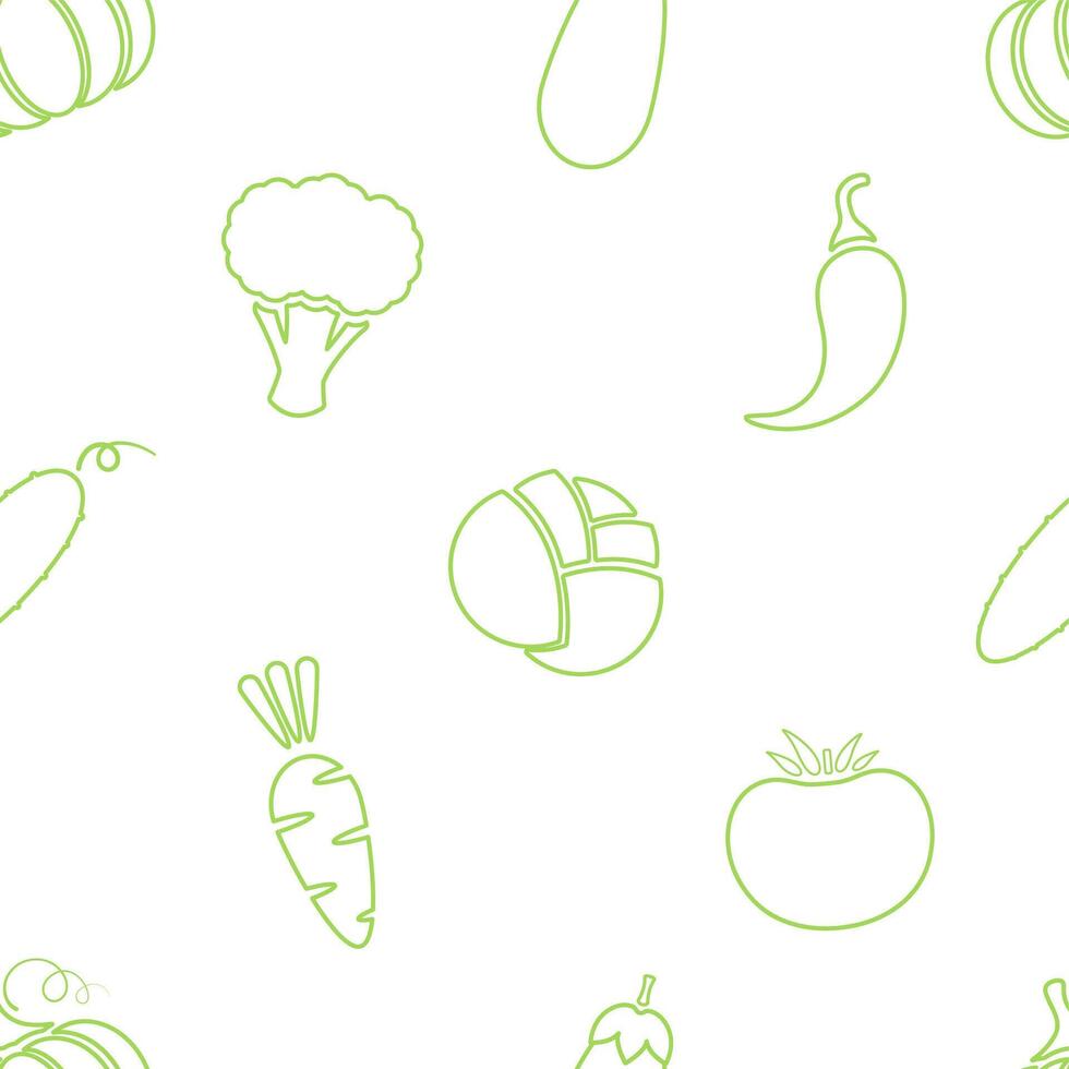 Outline vegetable seamless pattern flat illustration. Natural food pattern design with line vegetable seamless texture in green and white colors for organic fabric print or wallpaper template. vector