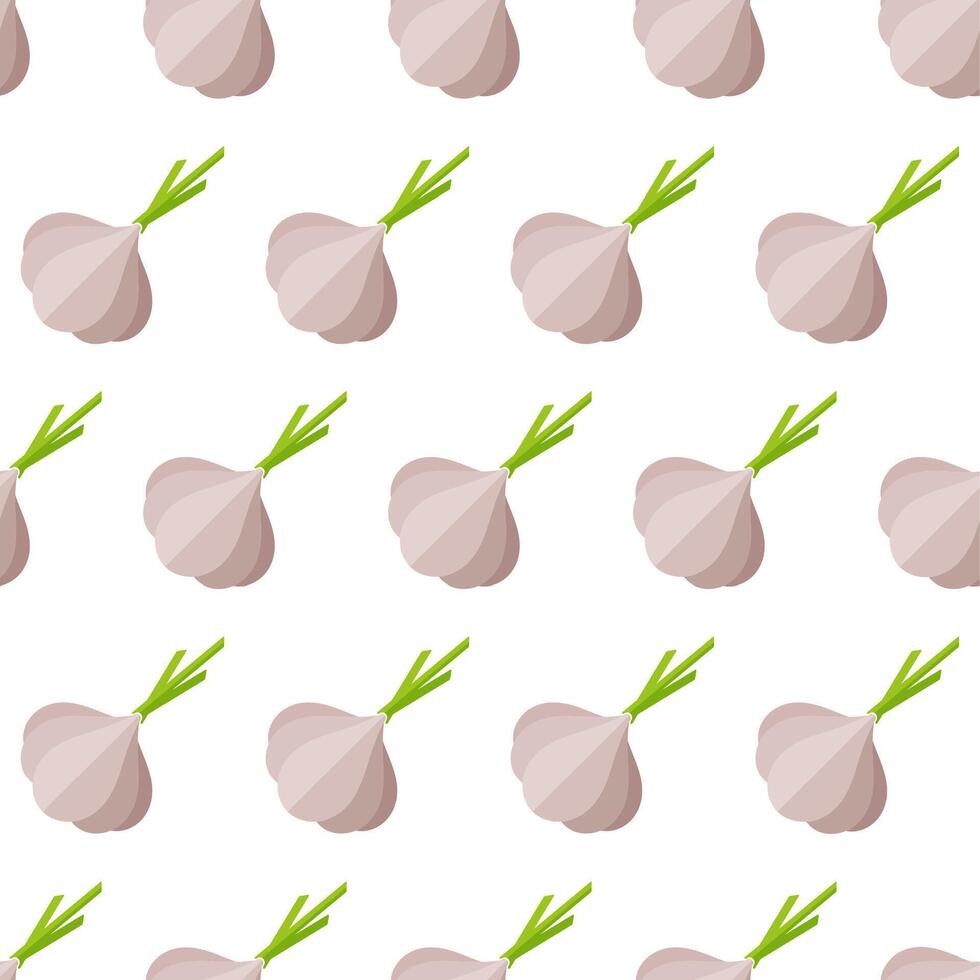 Flat vegetable seamless pattern. Trendy food design background in modern gray colors with geometric ordered garlic vegetables. illustration for organic fabric print or backdrop template. vector