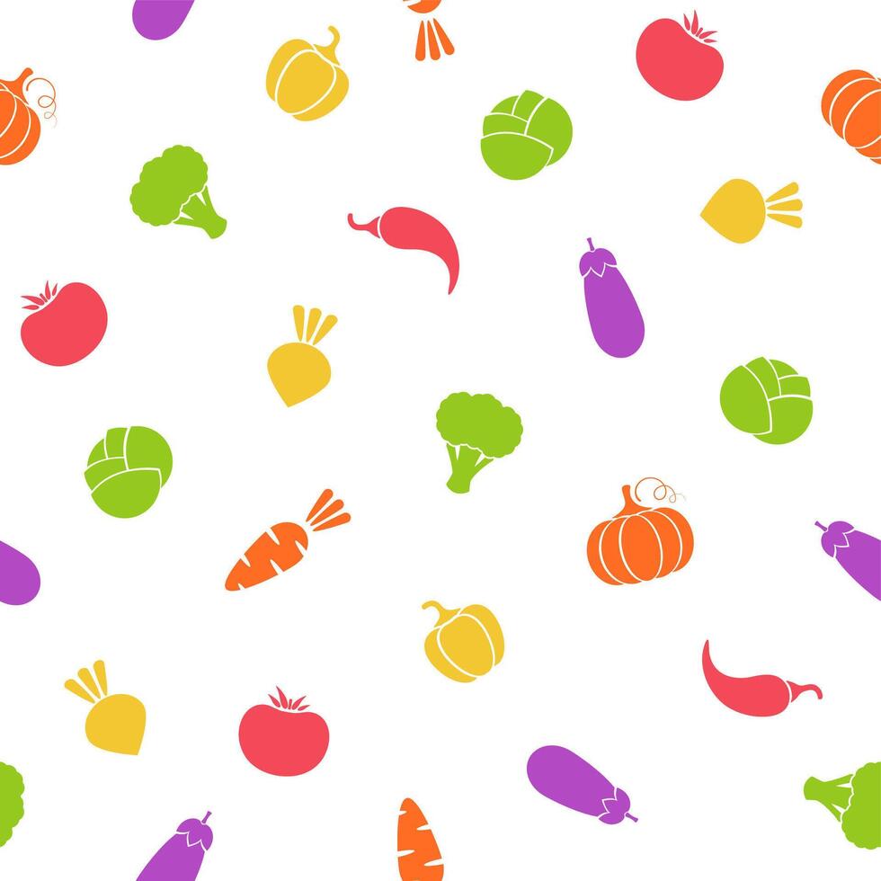 Silhouette seamless vegetable pattern flat illustration. Modern seamless texture pattern design with outline vegetable in natural colors for healthy diet decor, wallpaper or vegan fabric print vector