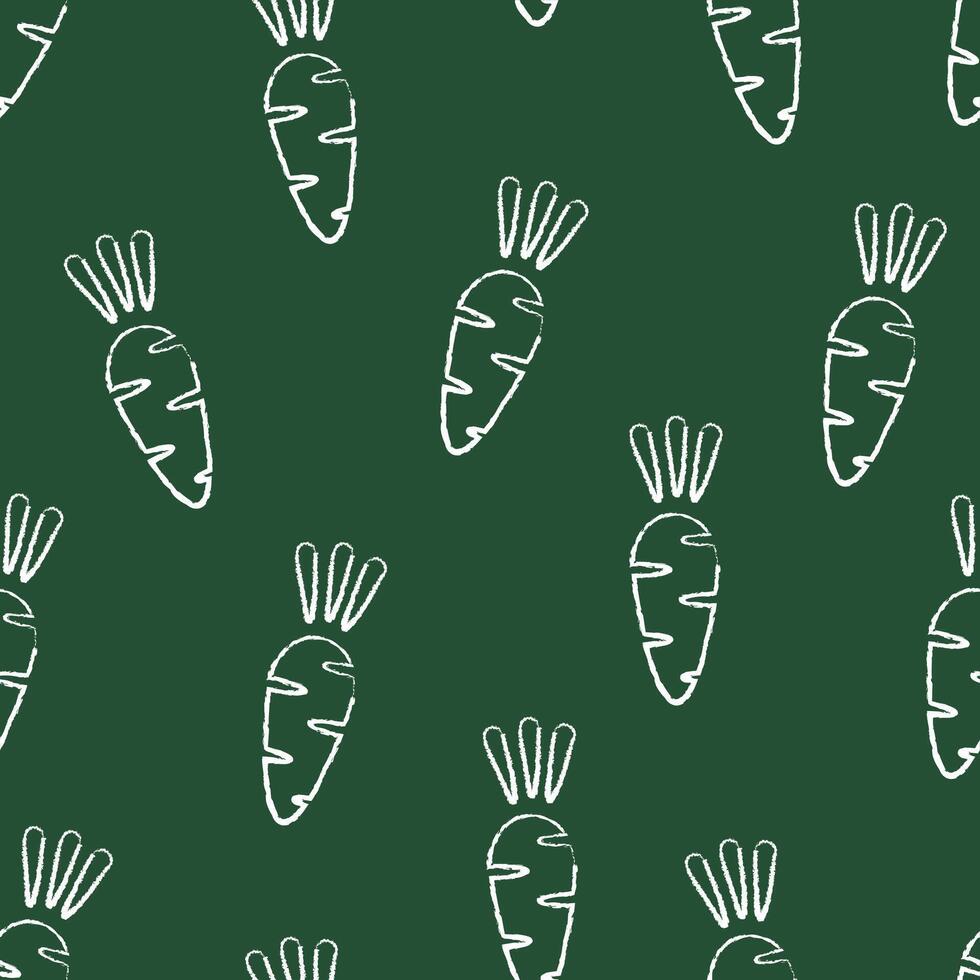 Decorative chalk contour style seamless vegetable pattern Chalked silhouette food design background on green chalkboard with carrot vegetables. Seamless illustration for restaurant menu pattern vector