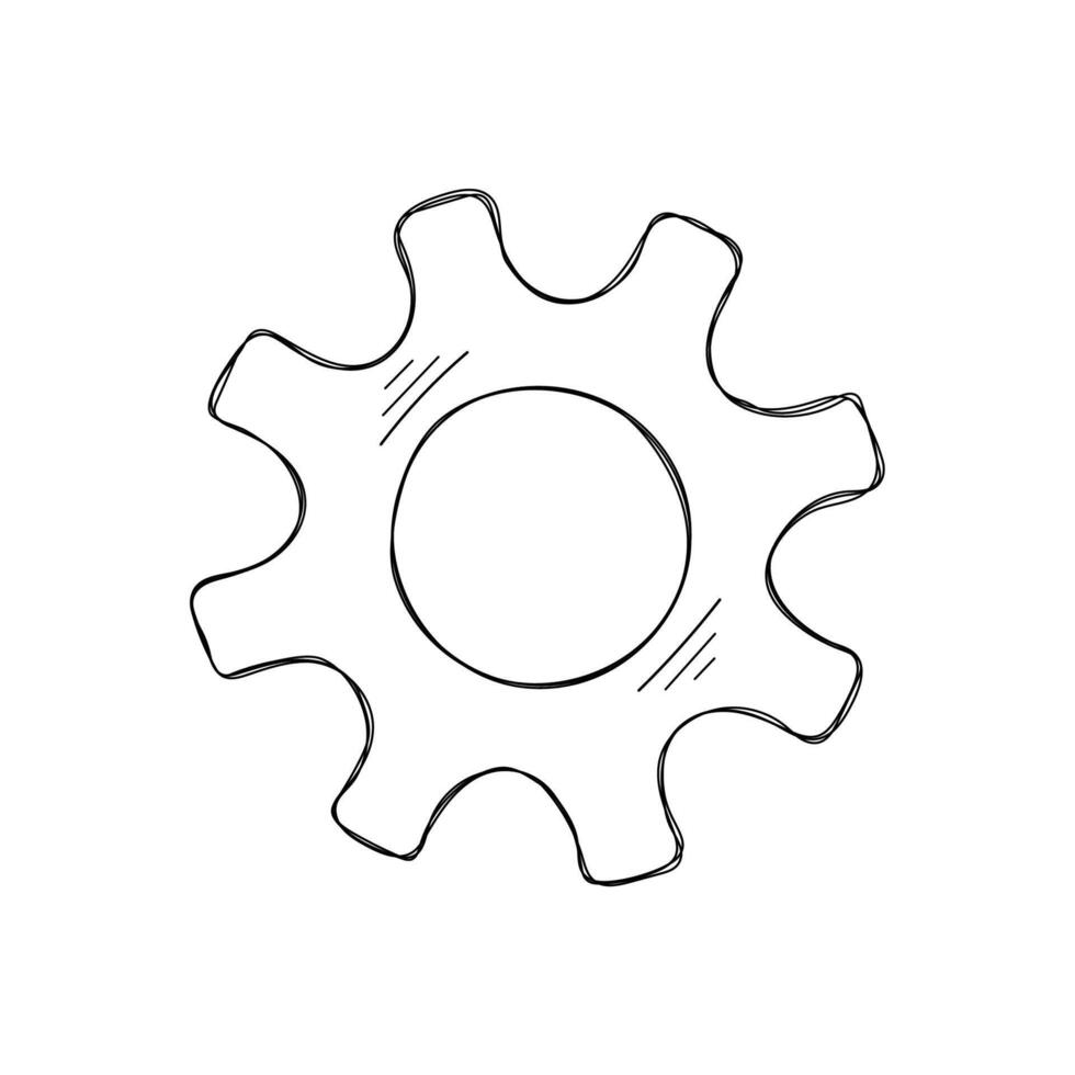 Mechanical gears sketch illustration. Development concept mechanism construction with hand drawn cog and gear signify innovation teamwork. Cogwheel graphic for web icons or modern background vector
