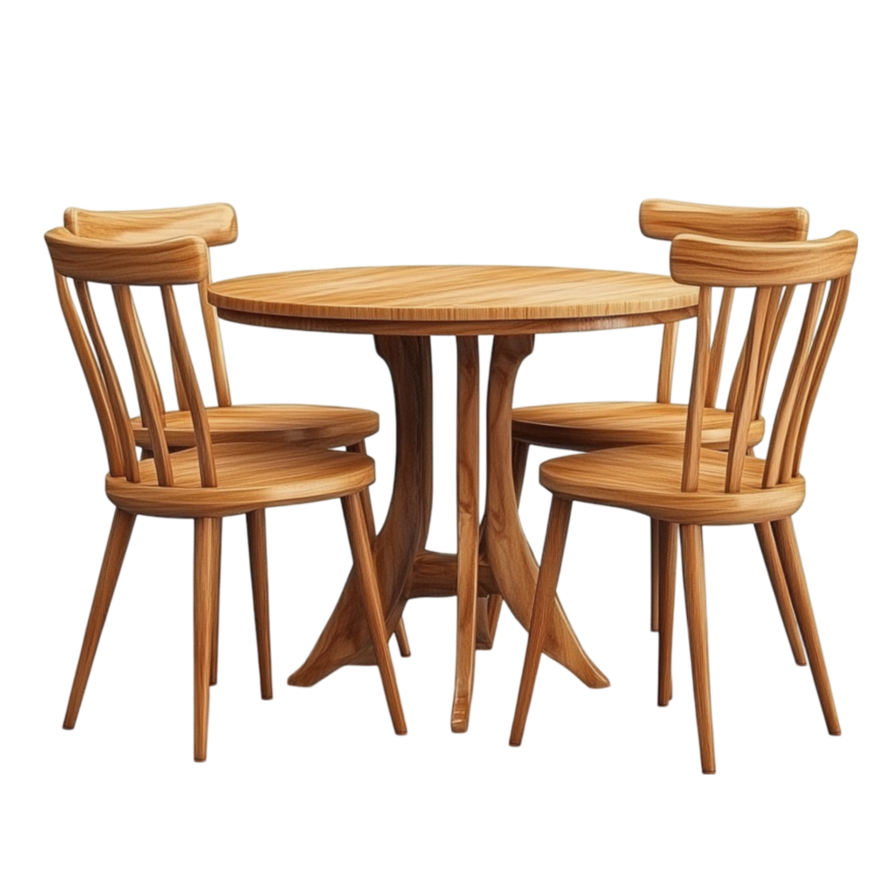 Wooden Dining Table and Chairs on Transparent Background png