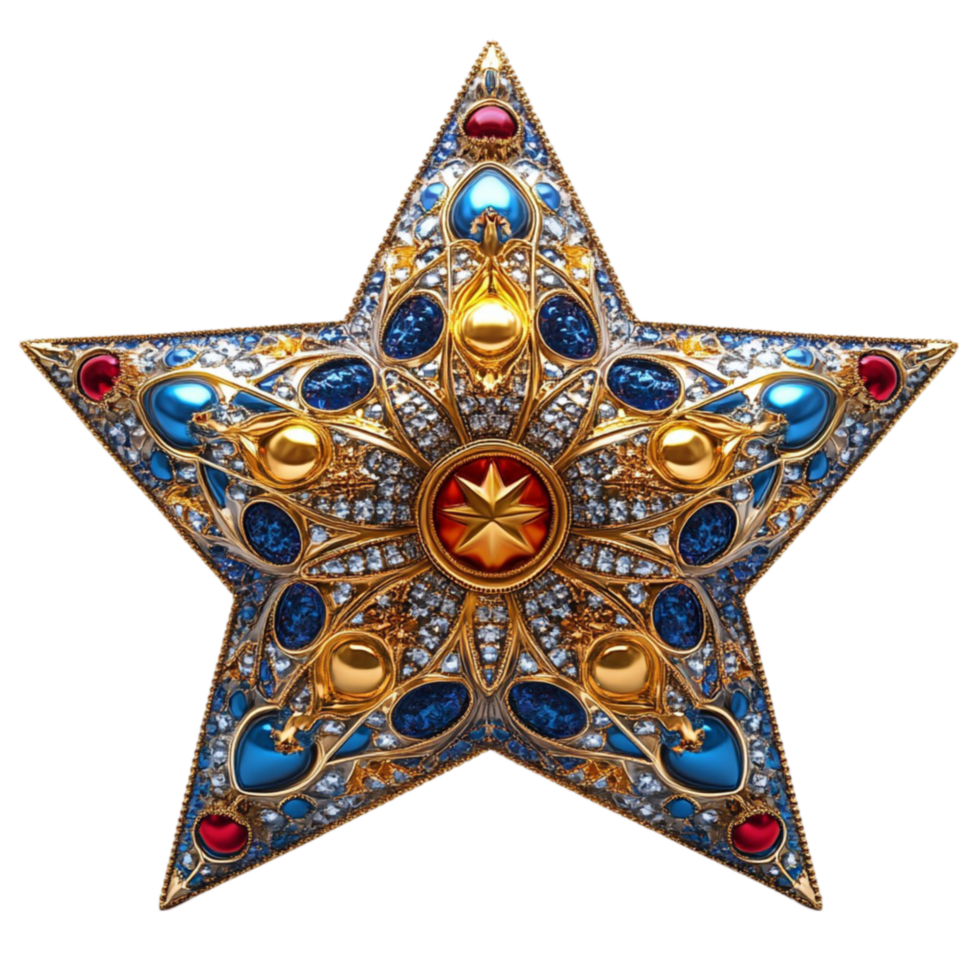 Star with Gold and Blue Jewels on Transparent Background png