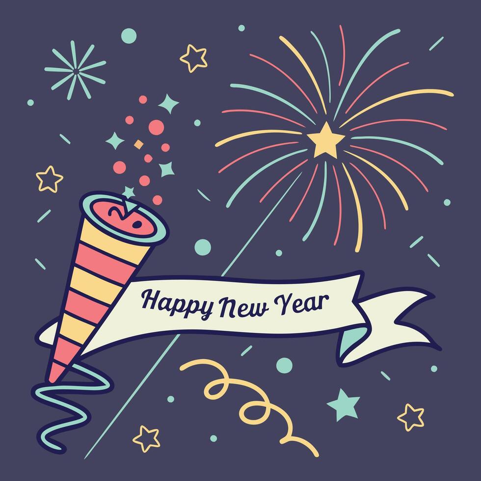 a cartoon drawing of a cup of new year fireworks. vector