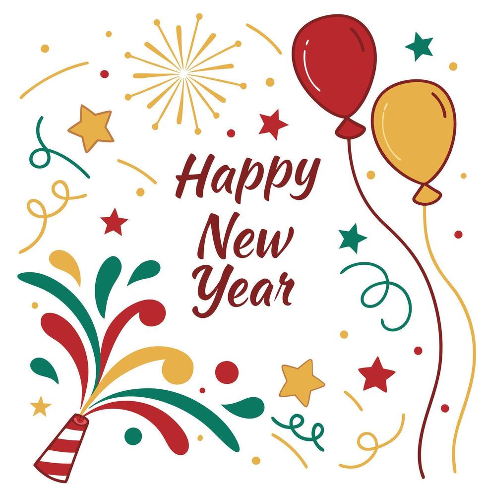 a card with a couple and balloons with the words happy new year on it vector
