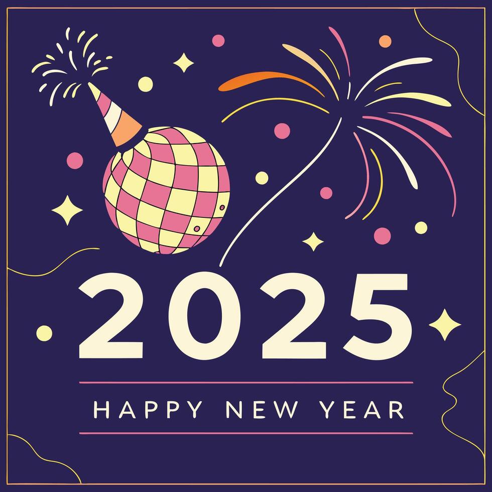 a colorful party hat with fireworks and a party hat. vector