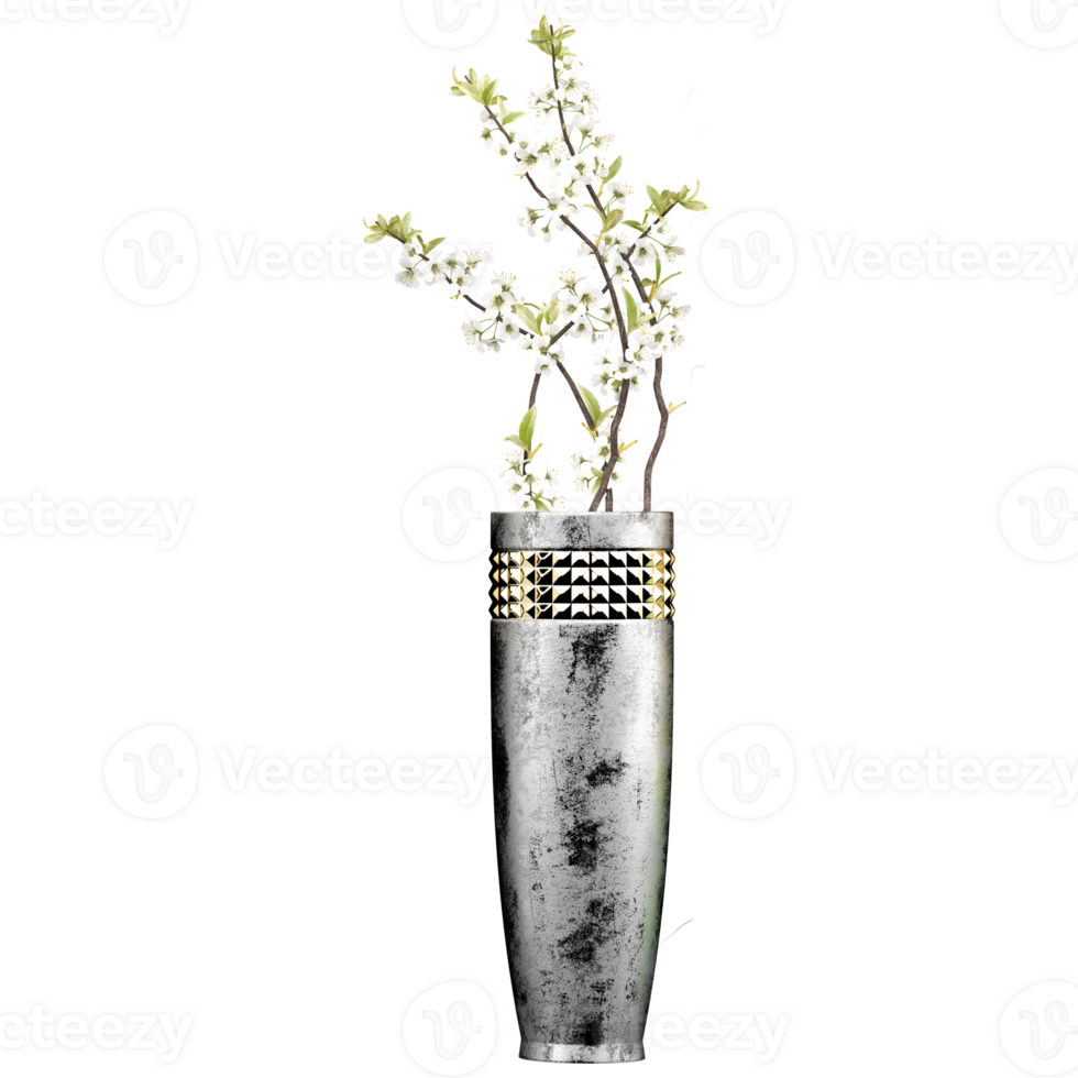 3d Rendering Of white ceramic vase with plants on Transparent Canvas png