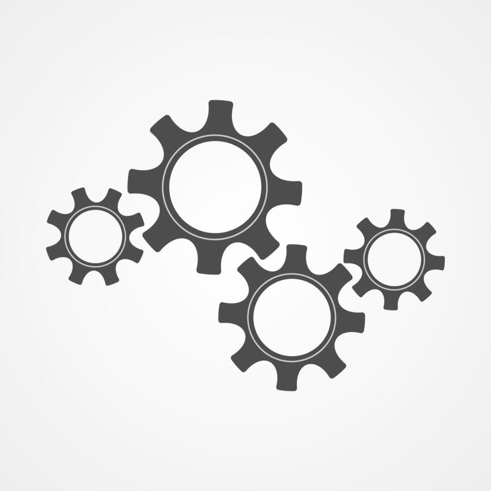 Mechanical gears gray illustration. Development concept mechanism construction with black silhouette cog and gear signify innovation teamwork. Cogwheel graphic for technical symbol or web icon vector