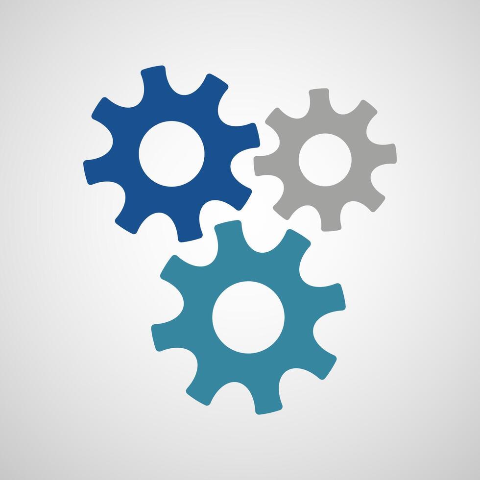 Three connected gears in different colors vector