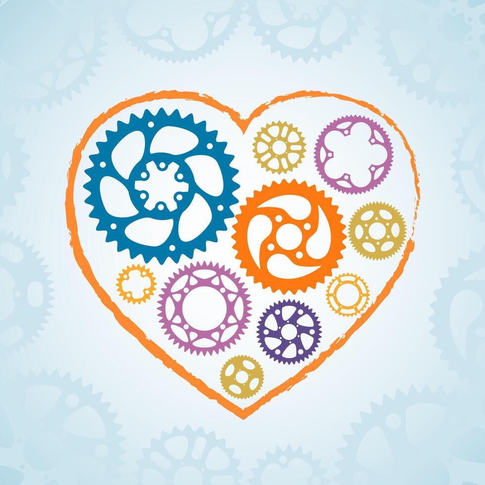 Colorful silhouette valentine heart postcard. vector