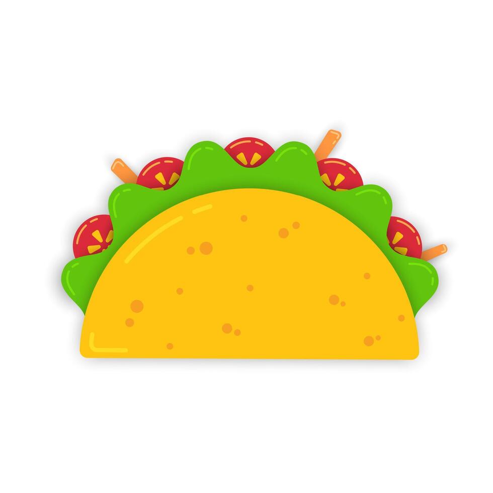 Traditional mexican snack food taco drawing. Tasty beef or chicken meat, salad, tomato and carrot sticks in delicious tacos isolated on white background. illustration for cafe festival menu vector