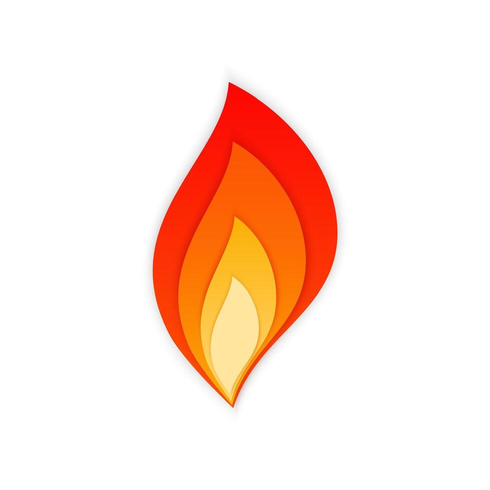 Stylized flare flames illustration. Hot blaze bonfire with red, orange and yellow fire flame shadowed layers isolated on white background for flammable danger sign or burning gas energy logo vector