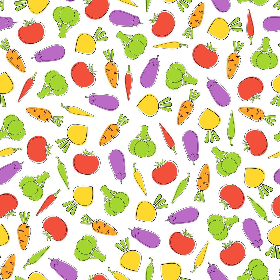 Season vegetable seamless background flat illustration. Modern seamless texture background design with with tomato and pepper, eggplant and carrot, pumpkin and garlic vegetable in natural color vector