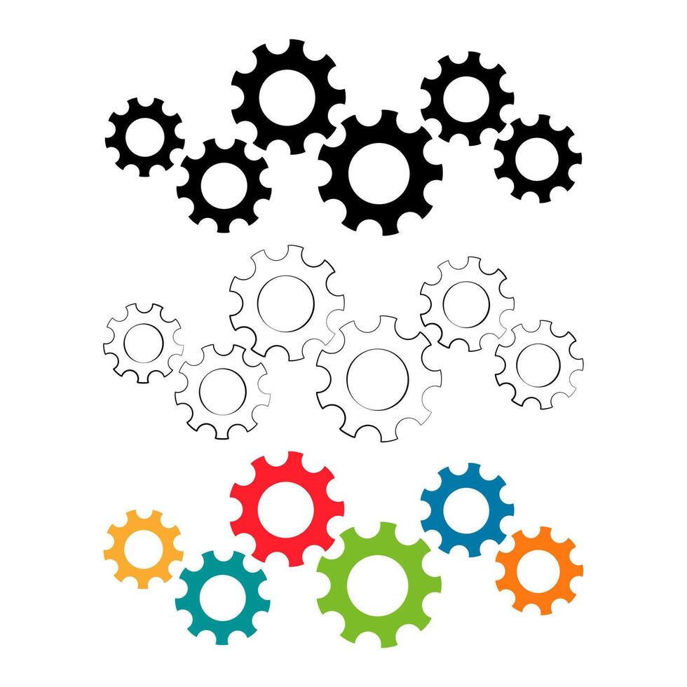 Gears machinery pieces set in different colors vector