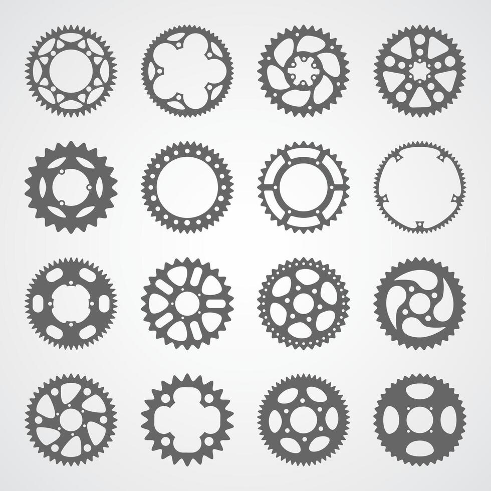 Set of 16 isolated gears and cogs vector