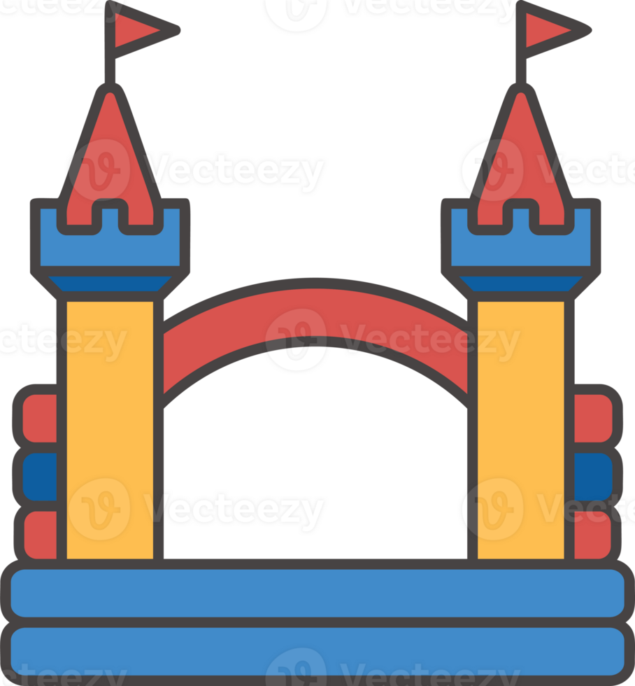 Bouncy castle color icon. Inflated equipment for amusement park and kids zone. Inflatable house pictogram with slide for air trampoline park and children playground for jumping. png