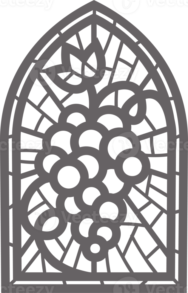 Church glass window. Stained mosaic catholic frame with religious symbol cross. Outline illustration png