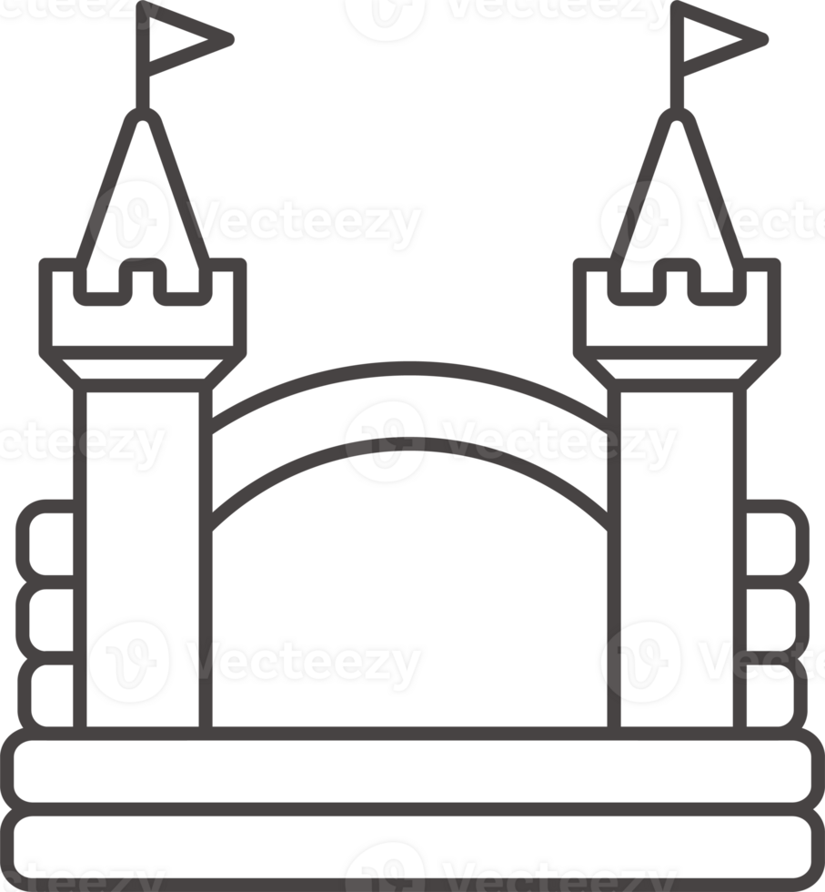 Bouncy castle icon. Inflatable house trampoline with slide for jumping. Playground outline pictogram for kids zone amusement park and summer party. Inflated elastic equipment png
