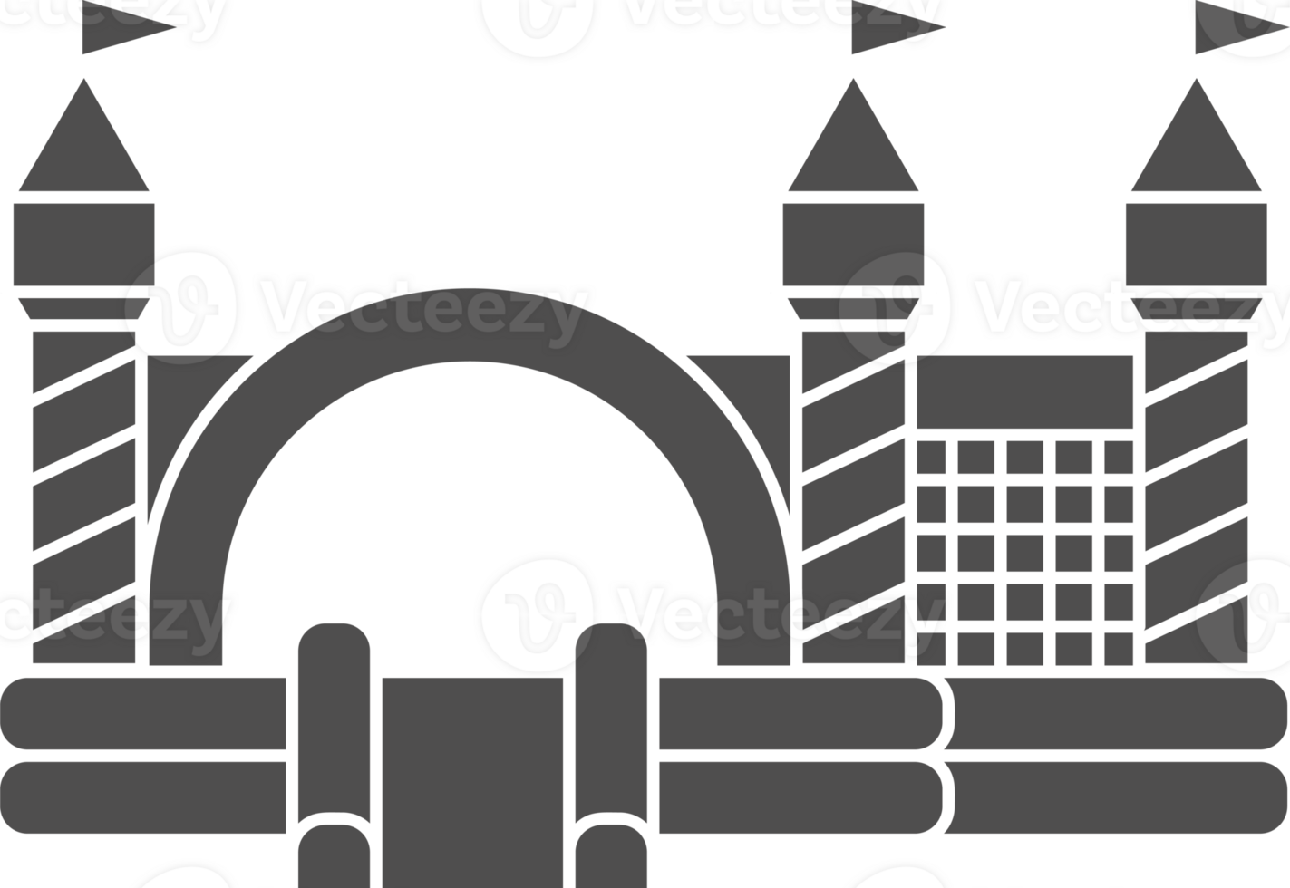 Bouncy castle icon. Inflatable house pictogram with slide for air trampoline park and children playground. Inflated equipment for amusement park and kids zone. Glyph illustration png