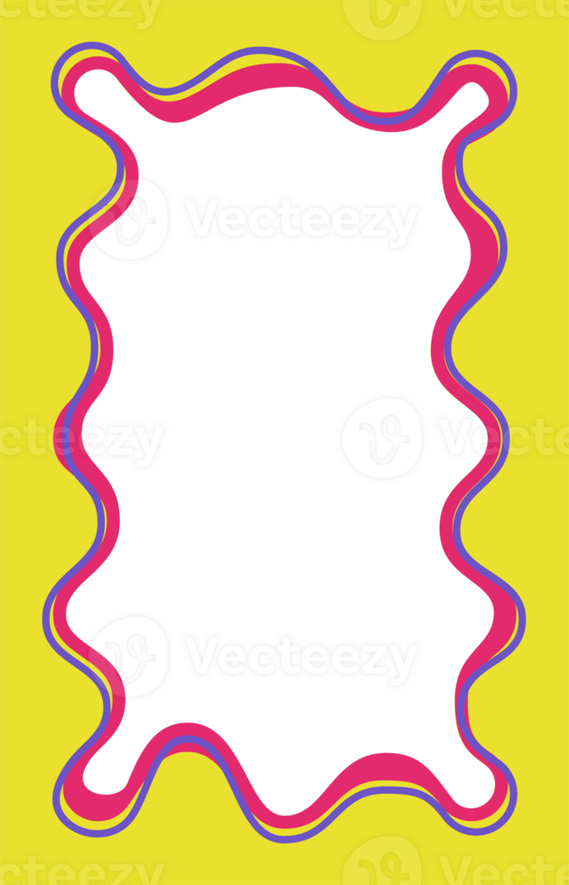 Wavy scallop border. Rectangle fun wavy frame. Cartoon hand drawn shape for text picture and photo. Doodle groovy psychedelic template. Abstract funky decorative y2k squiggle bubble png