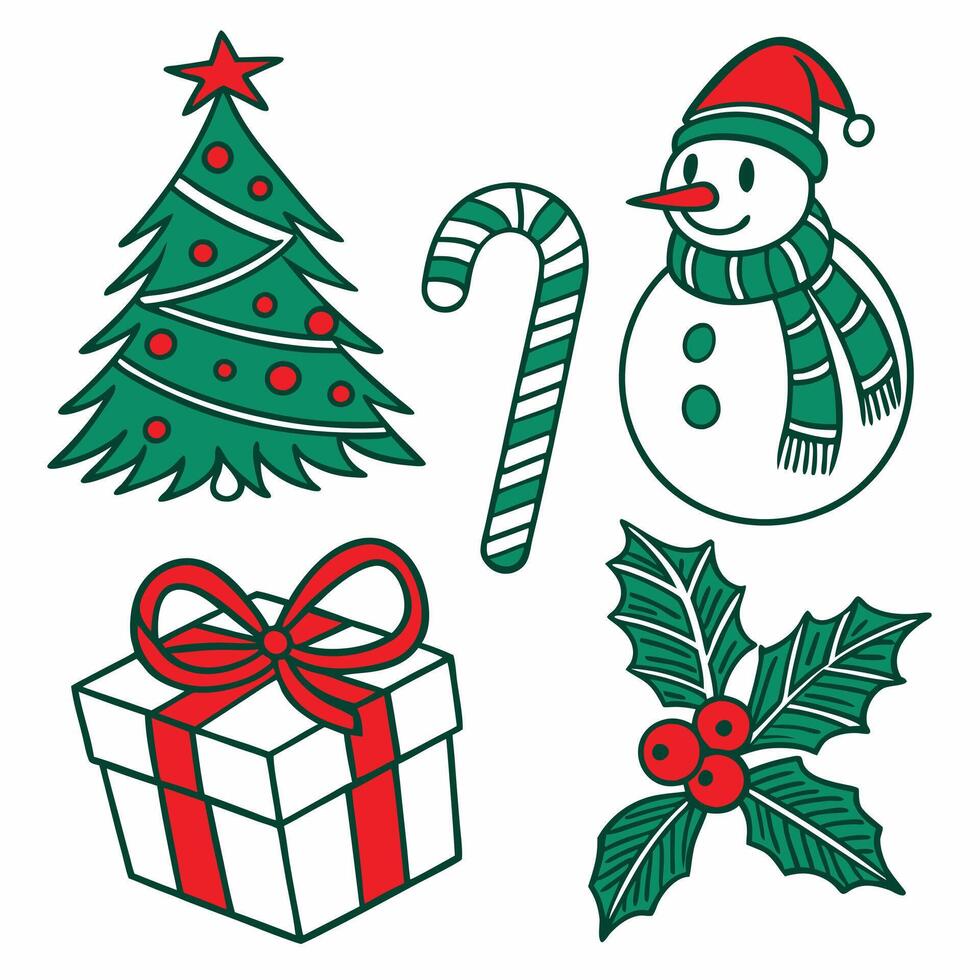 a snowman and christmas tree are shown with a snowman and a christmas tree. vector