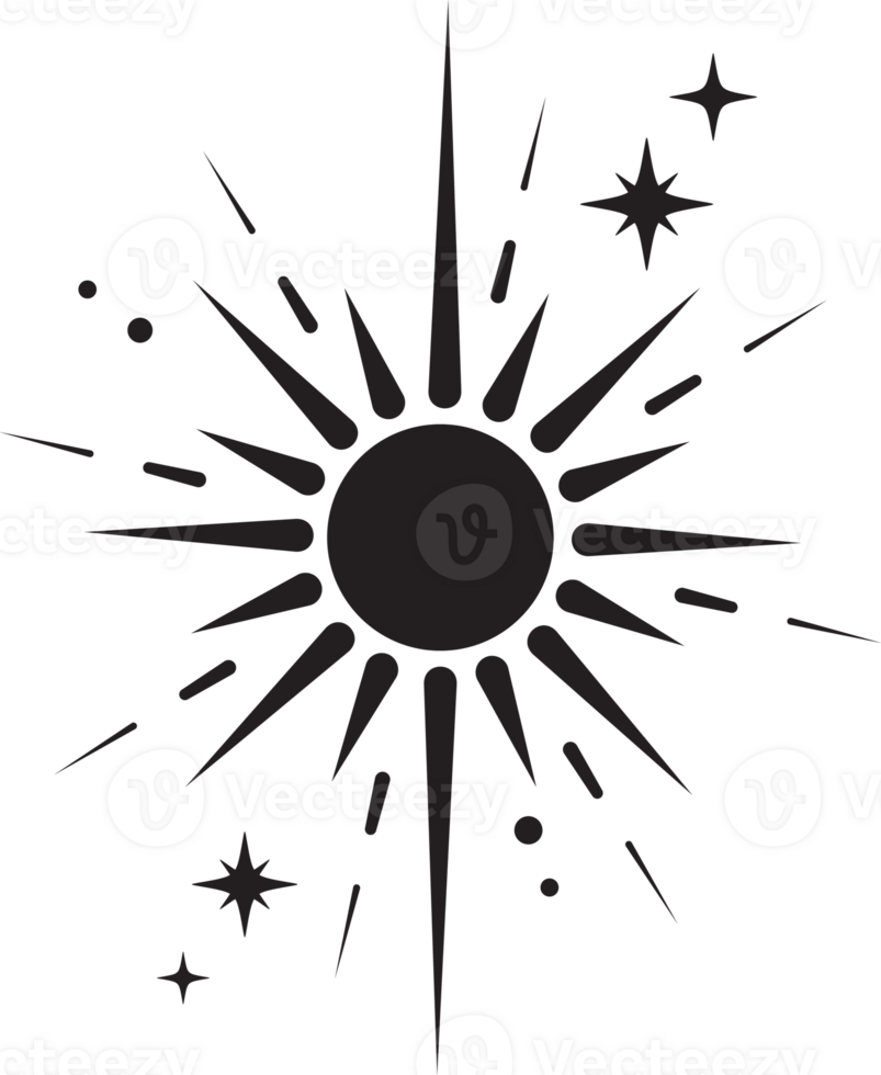 Line icon of star. Y2k shiny element. Sparkles and glitter symbol. Retro graphic of minimal figure. Magic black twinkles sun and moon with cosmic orbits png