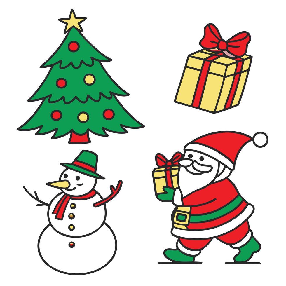 a christmas card with santa and a christmas tree on it vector