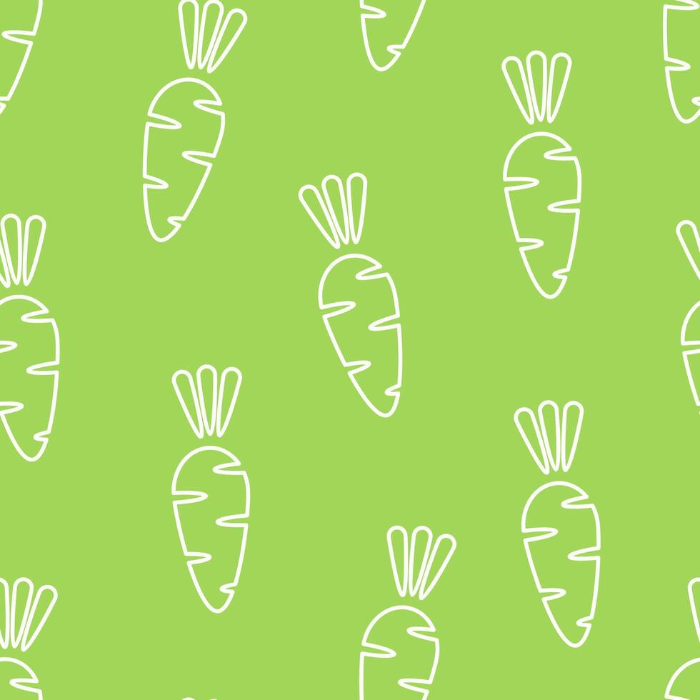 Carrot silhouette seamless vegetable pattern flat illustration. Natural food pattern design with outline carrot vegetable seamless texture in green and white colors for wrapping paper vector