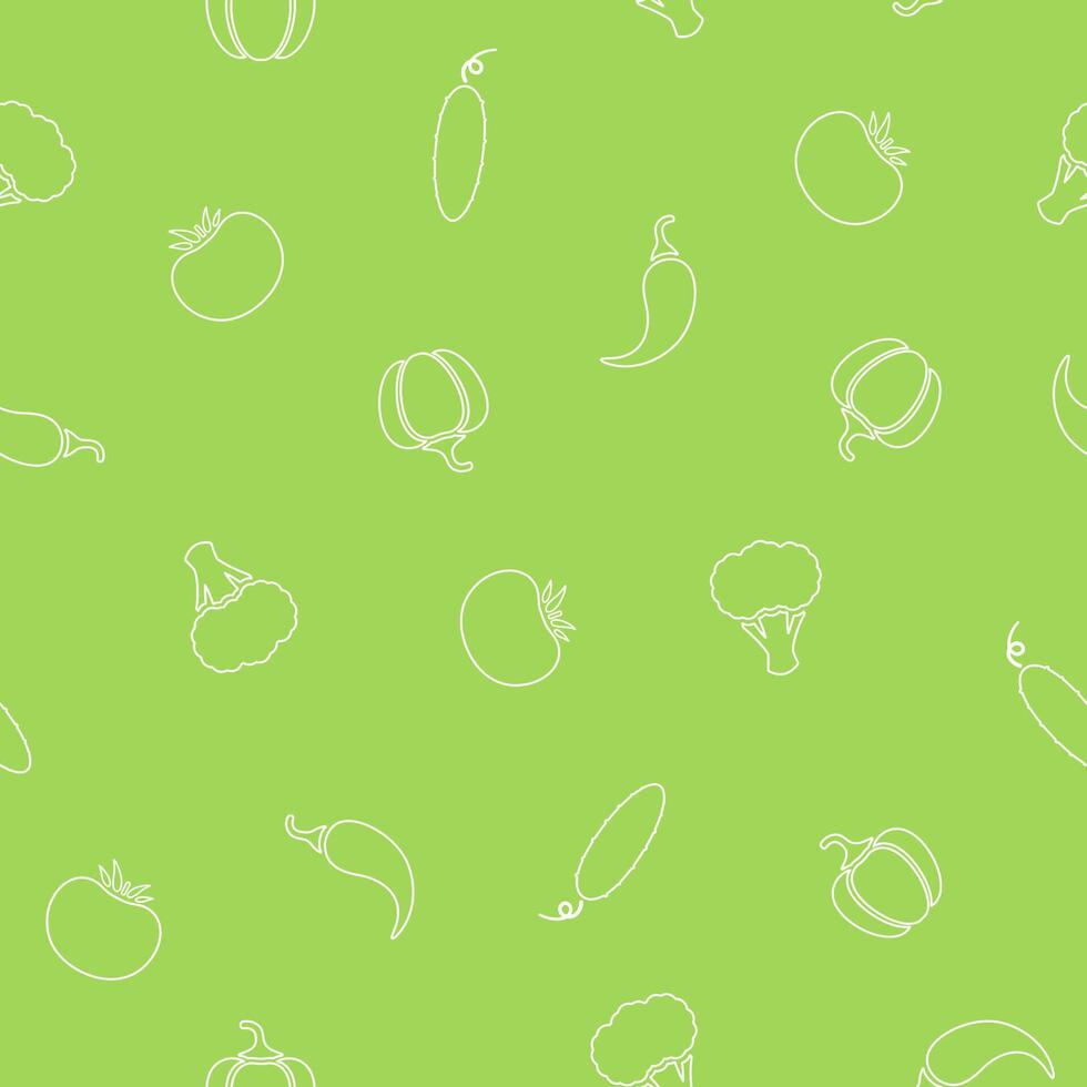 Seamless silhouette vegetable pattern flat illustration. Fresh food pattern in green and white colors with line small vegetable seamless element for healthy vegetarian menu or fabric print vector
