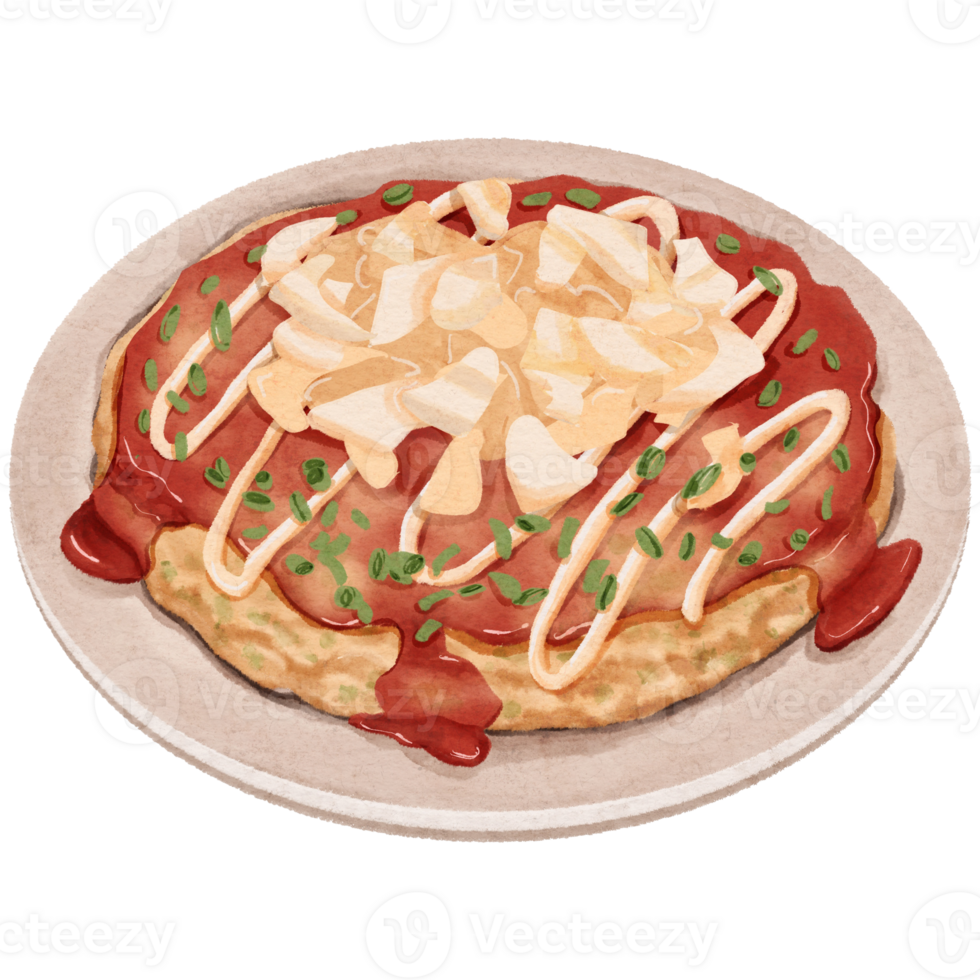 Hand Drawn Illustration of Okonomiyaki Japanese Snack png