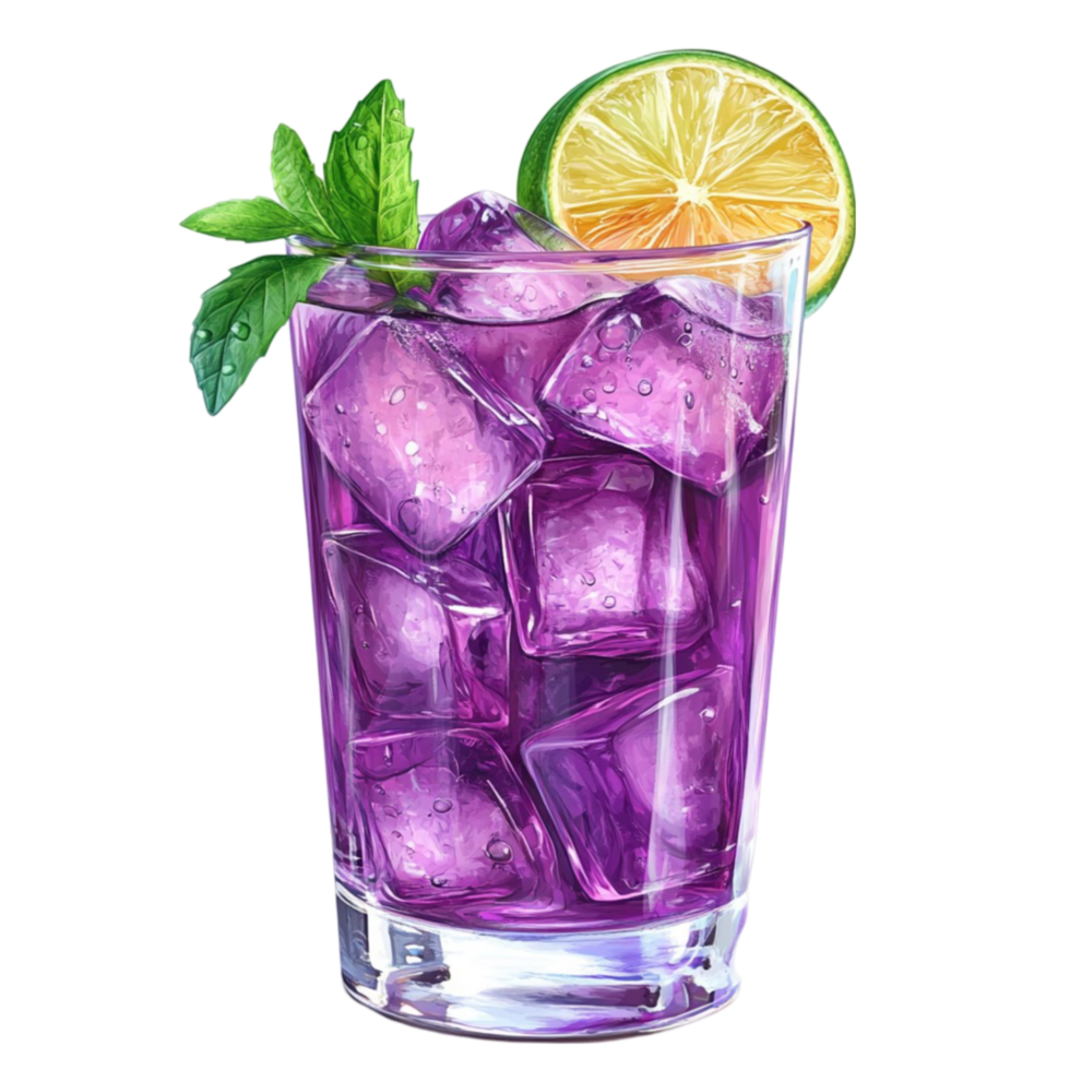 Purple drink with lime and mint png