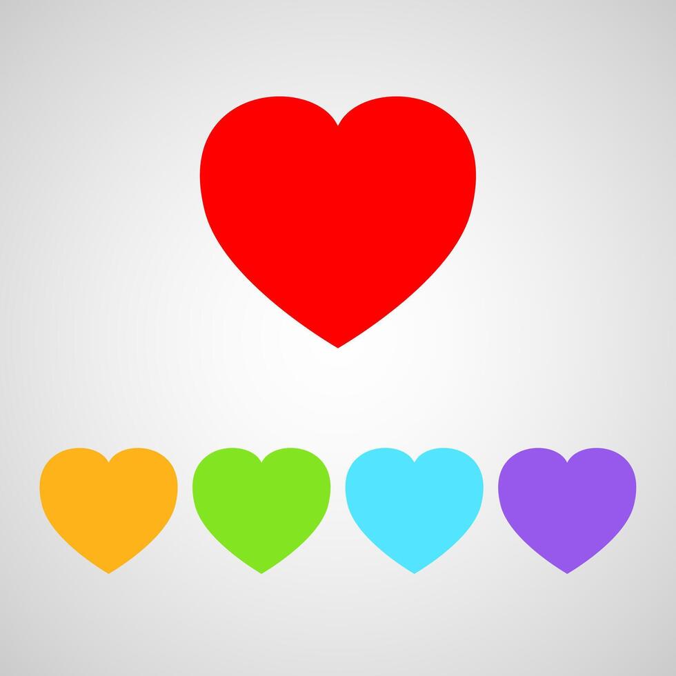 Five color heart icon eps 10. Simple love symbol for web decoration, apps or valentines day cards. vector