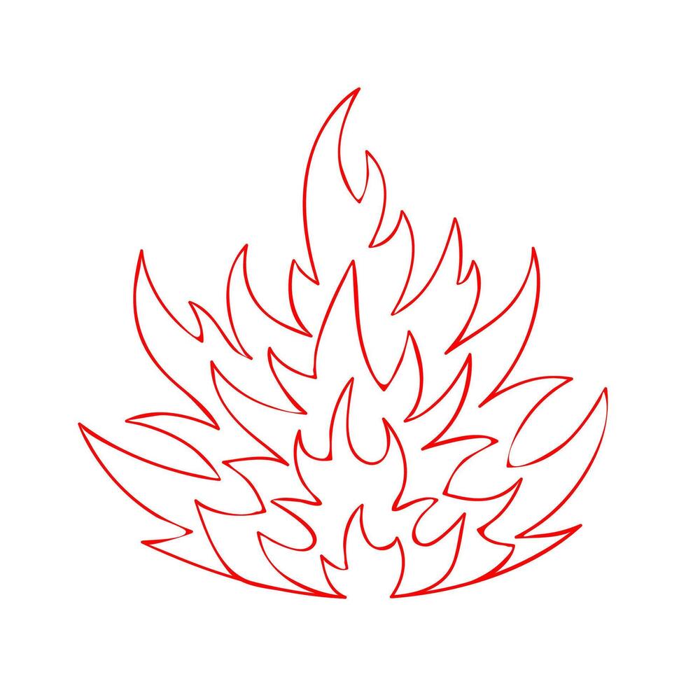 Sketched campfire flames silhouette illustration. Hell heat blazing inferno bonfire with red hand drawn contour fire flame isolated on white background for safety emblem or gas explosion danger sign vector