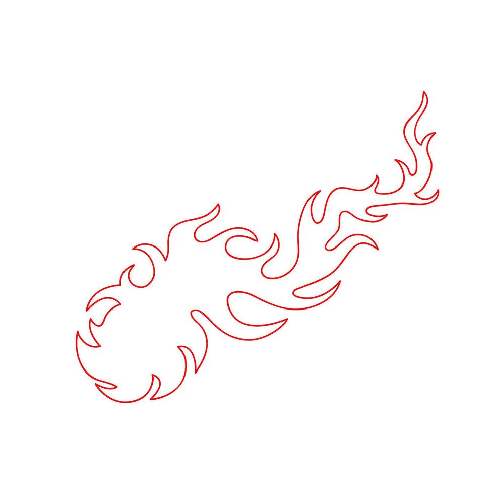 Blazing hot fireball contour drawing. Bright fire flame in hell heat comet silhouette in red color isolated on white background. illustration fire flame for burning tattoo or web design vector