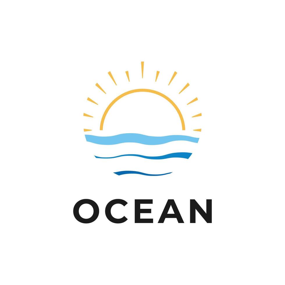 ocean wave sun logo design concept idea vector