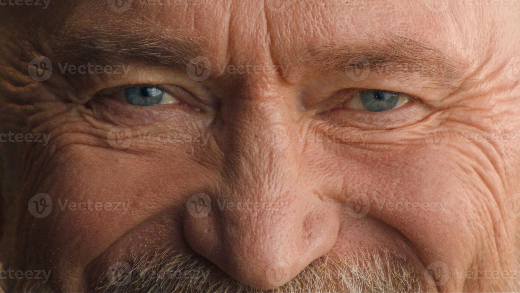 Close up Caucasian elderly male eyes wrinkled old mature senior man retired pensioner looking at camera smile happy vision good eyesight look smiling laser correction myopia ophthalmology wellness photo