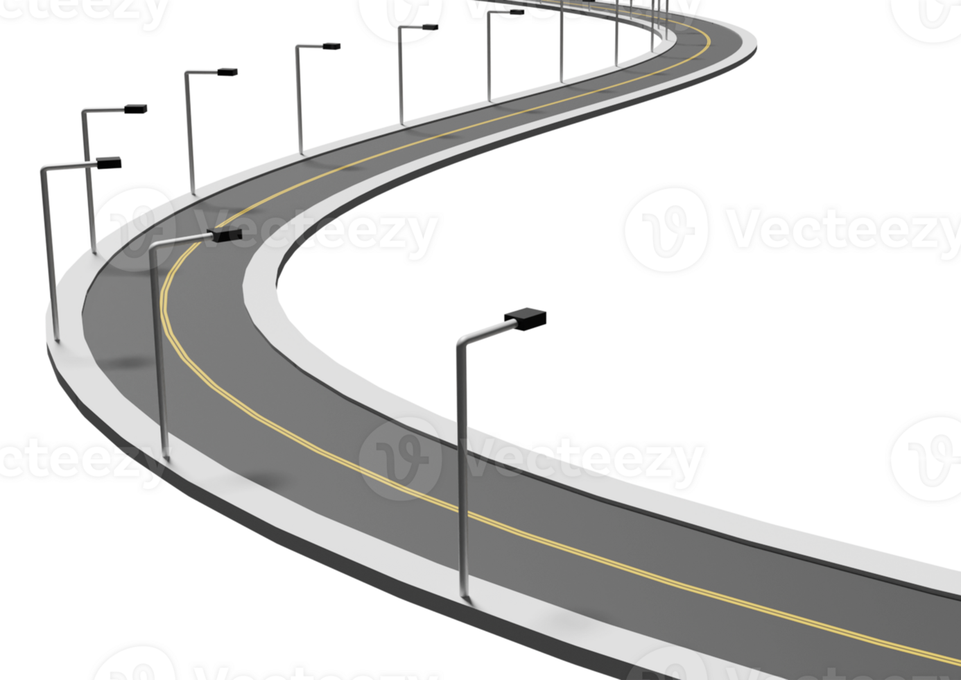 3dcurved road with a few street lights png