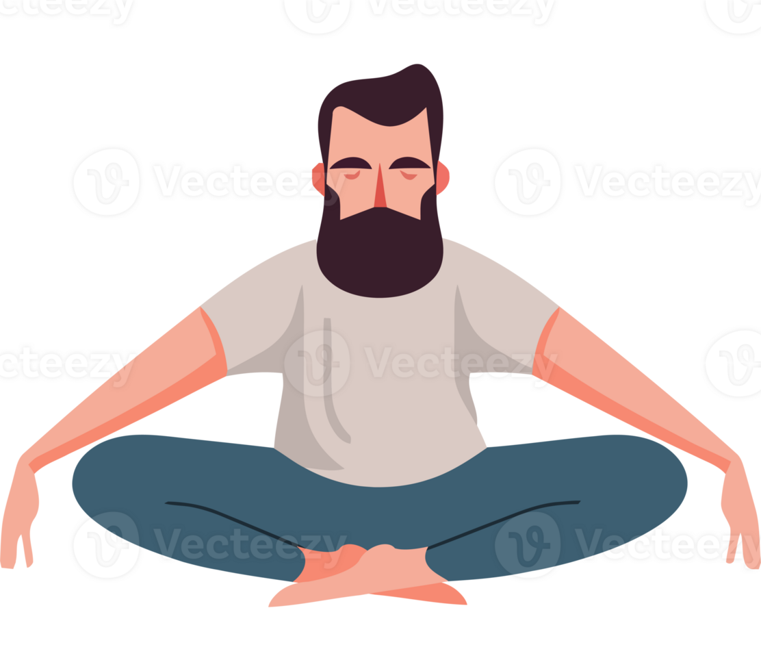 Men meditating in lotus position isolated png