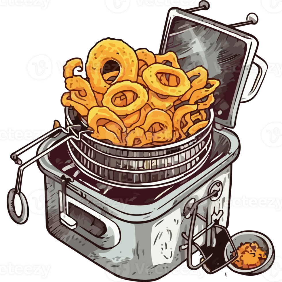 A gourmet meal of grilled onion rings fries isolated png