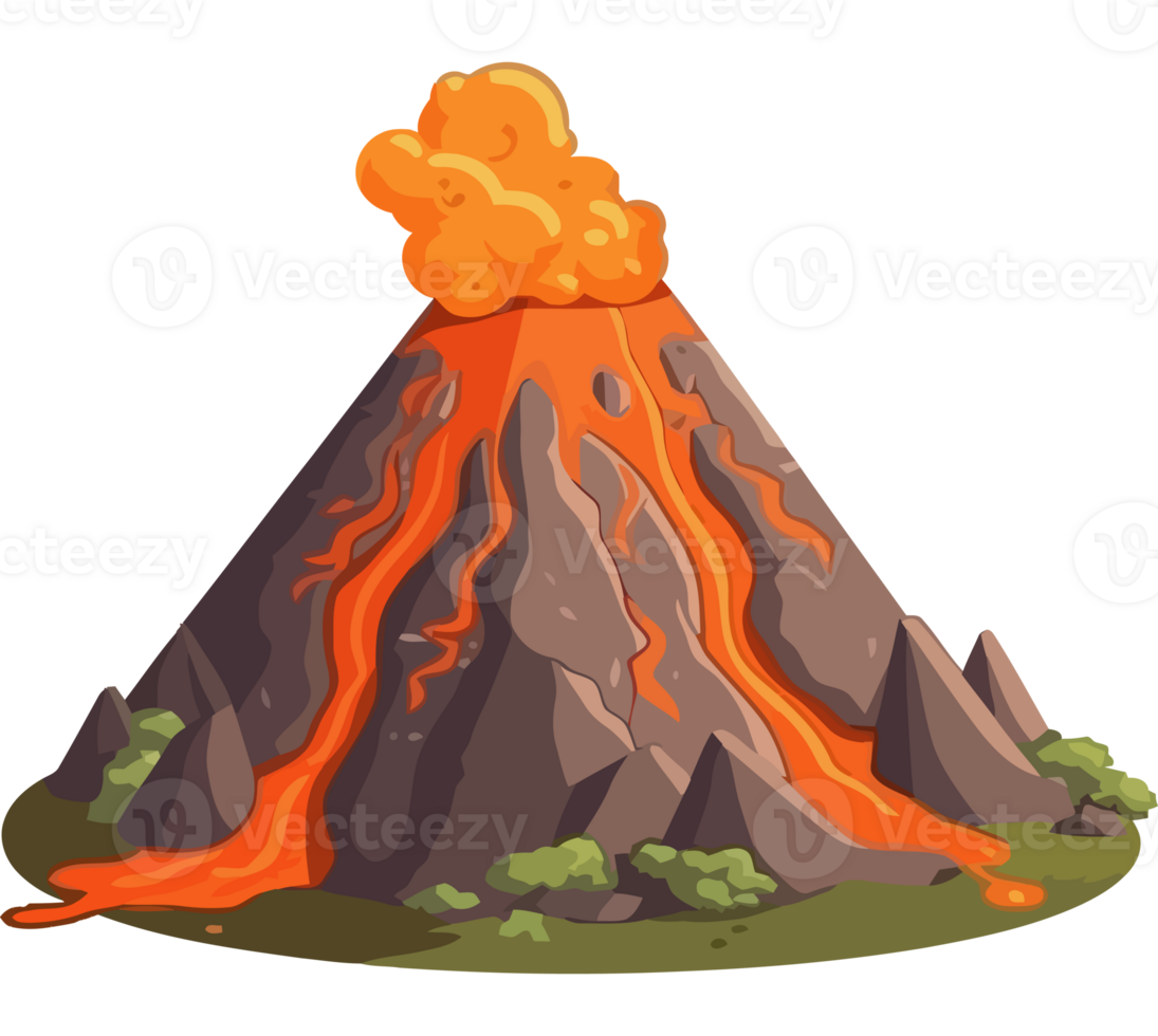 mountain peak erupting with dangerous volcanic activity isolated png