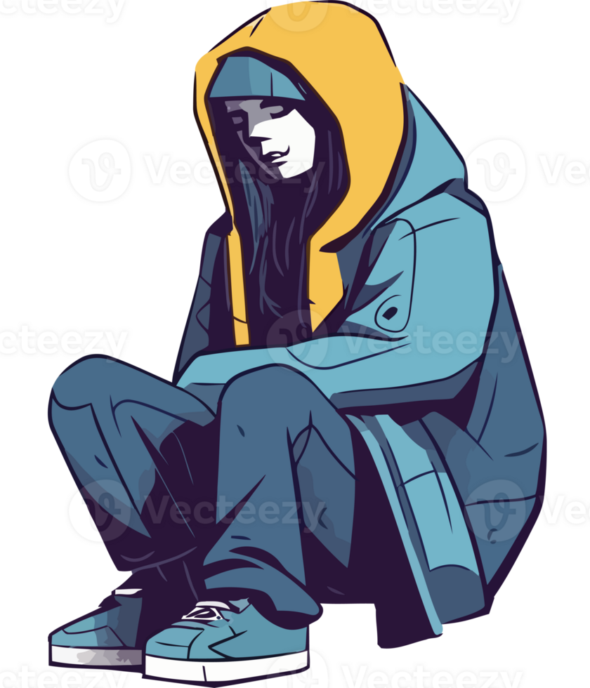 man sad sitting in depression isolated png