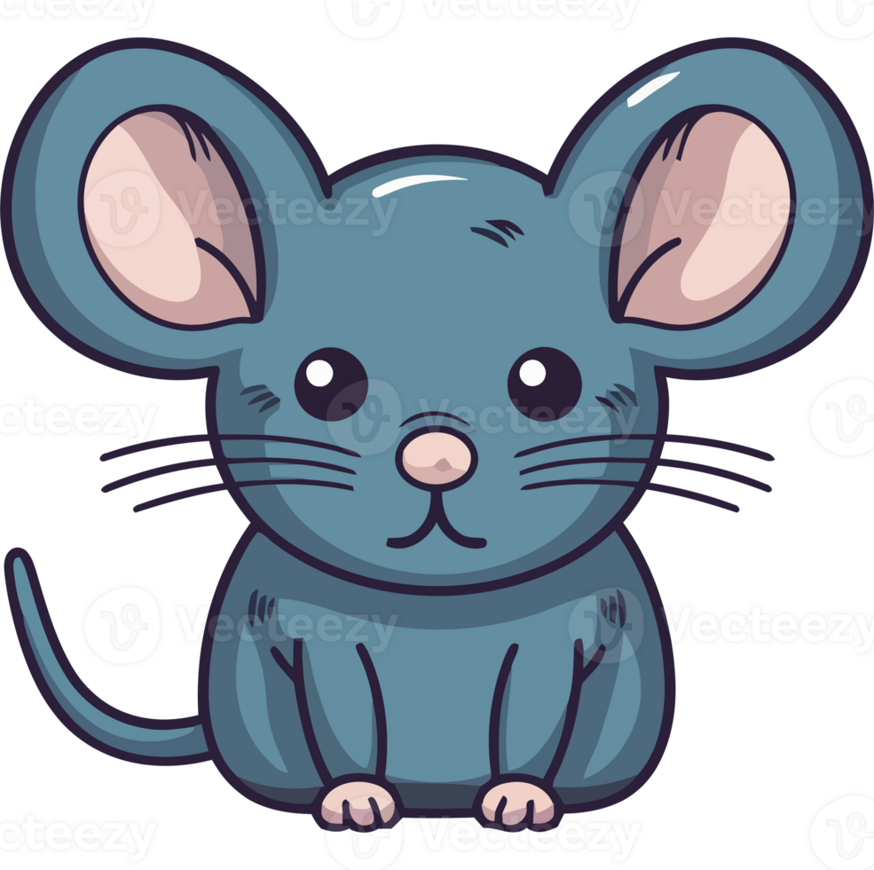 Cute cartoon mouse, small and fluffy, sitting icon isolated png
