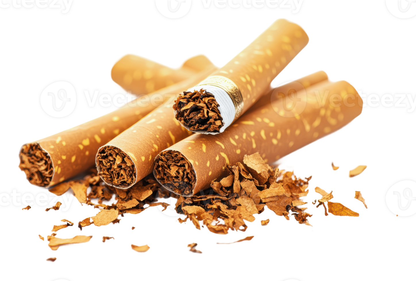 Cigars arranged on a white background with tobacco png