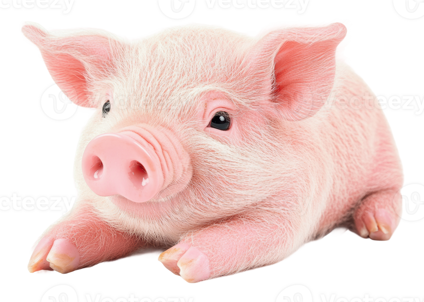 Cute piglet resting on soft surface indoors png